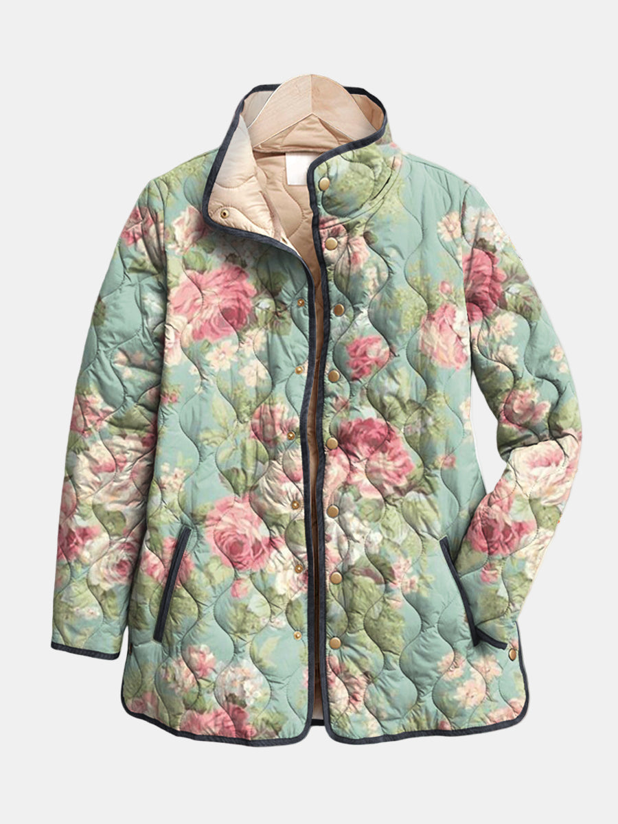 Delphine™ | Retro Floral Patterned Quilted Jacket