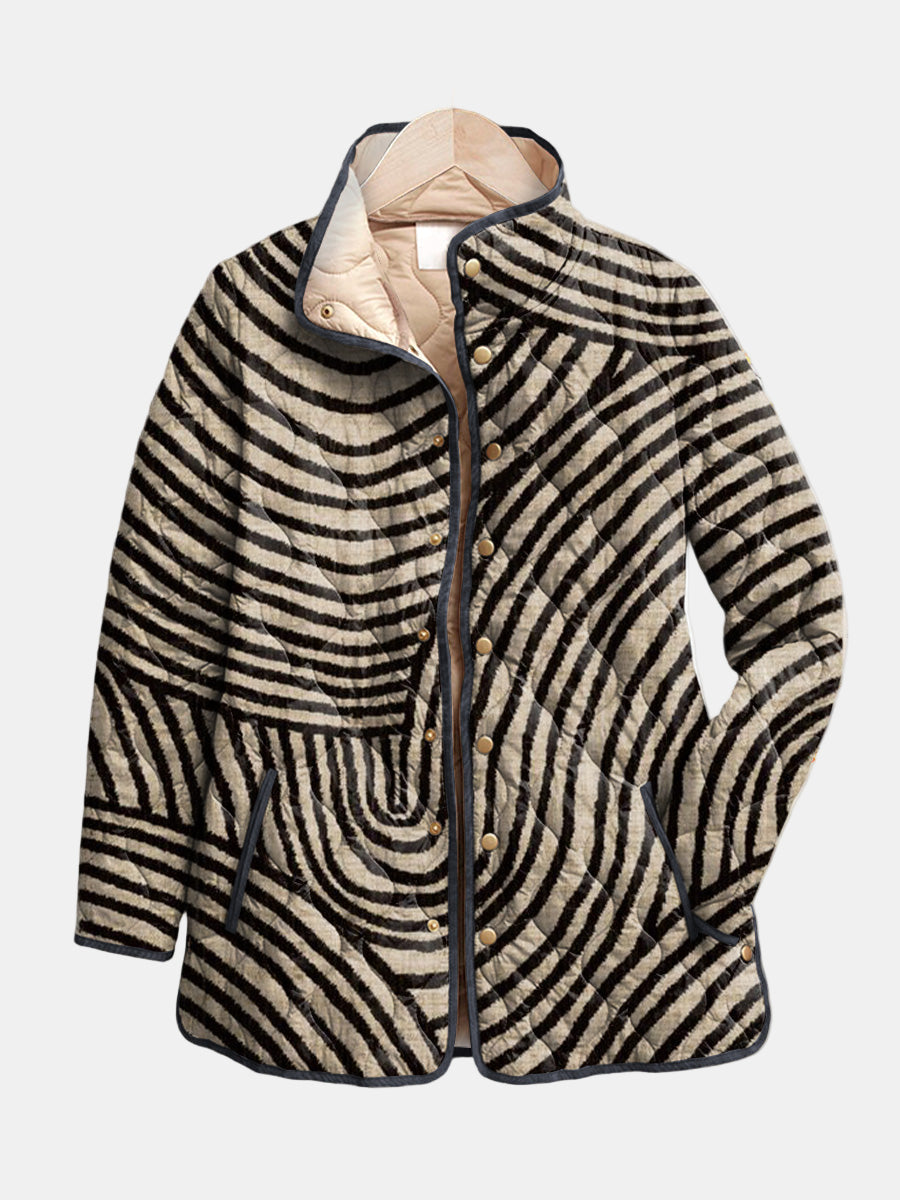 Loxana™ | Retro Hand-Drawn Circle Design Quilted Jacket