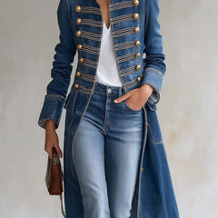 Dagmar – Long Denim Coat with Military Look - 1