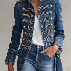 Dagmar – Long Denim Coat with Military Look - 3