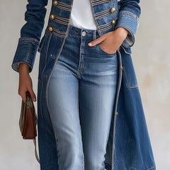 Dagmar – Long Denim Coat with Military Look - 4