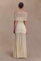 Caspian Slinky And Mesh Off Shoulder Maxi Dress - Ivory