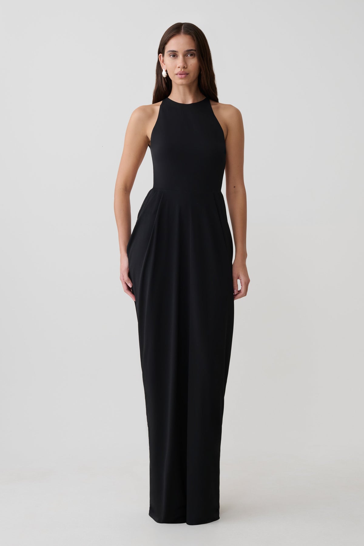 Bahari Low Back Halter Maxi Dress - Black