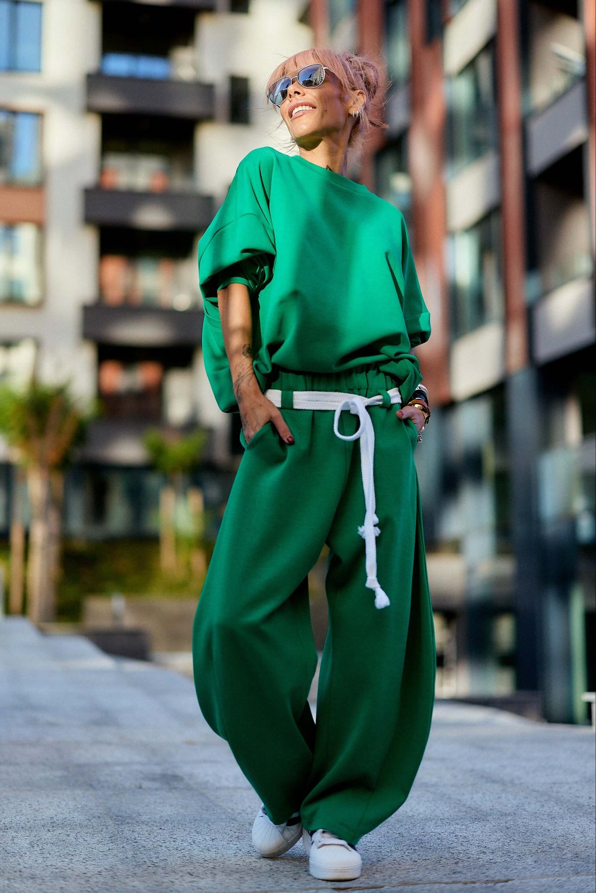 Guastalla | Green oversized set with blouse and pants