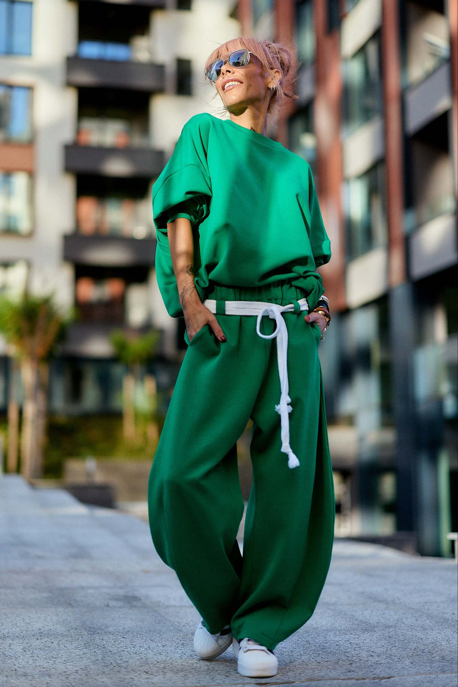 Guastalla | Green oversized set with blouse and pants