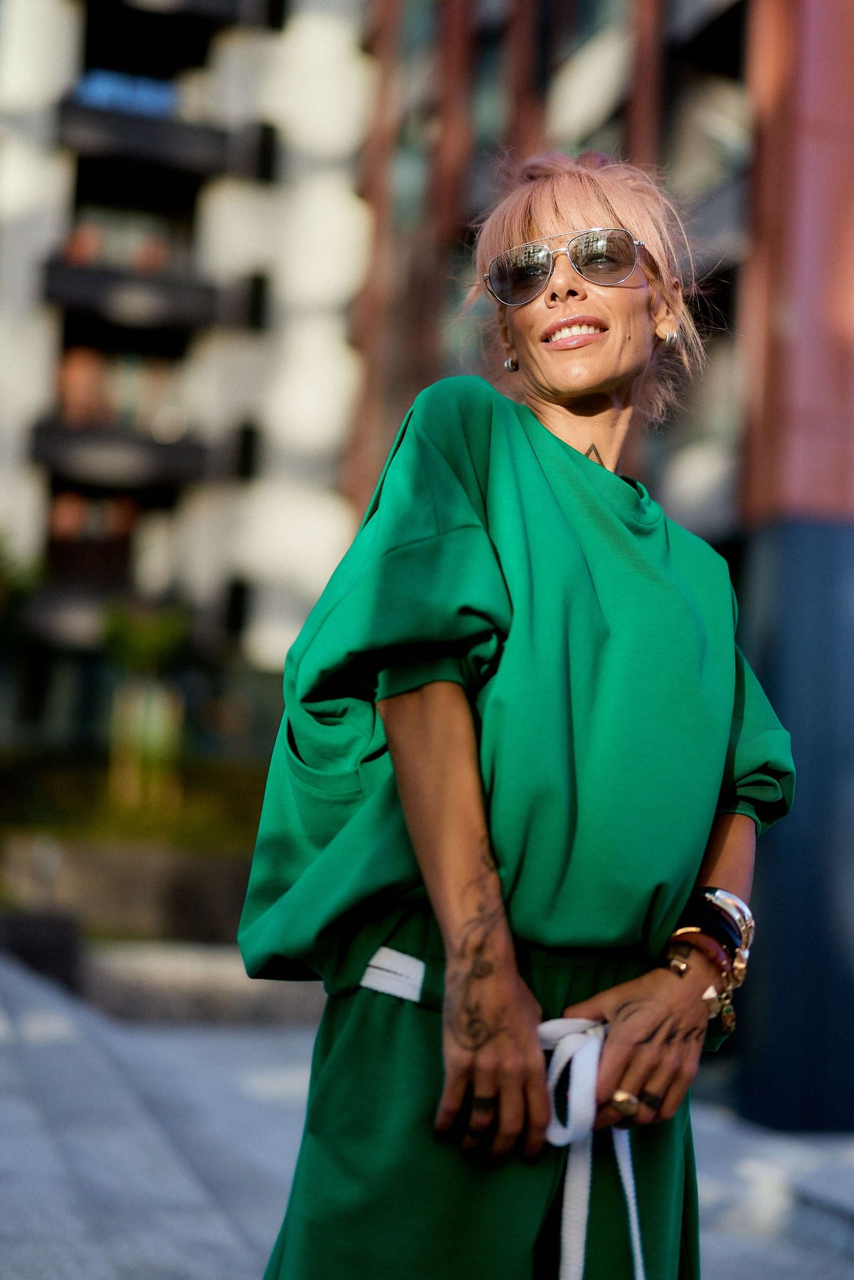 Guastalla | Green oversized set with blouse and pants