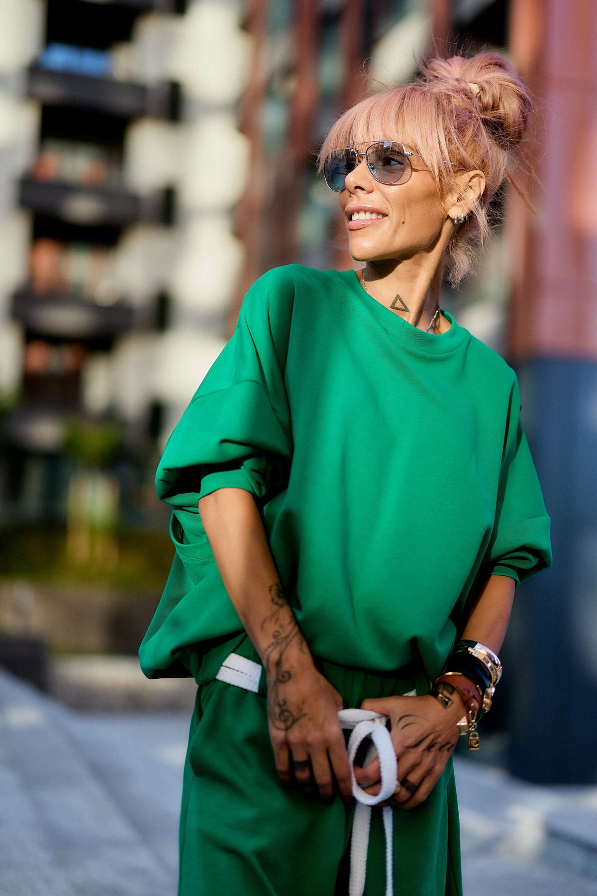 Guastalla | Green oversized set with blouse and pants