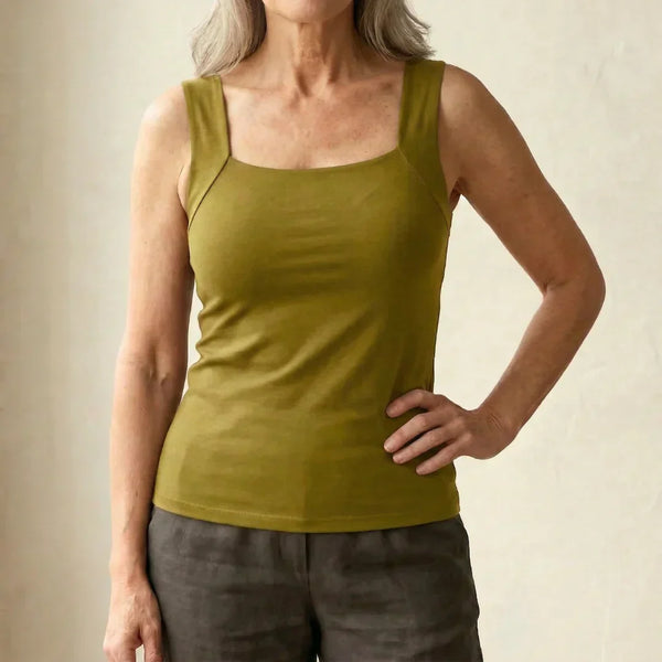 Roxanne | Built In Comfort Bra Tanktop – Olive Green
