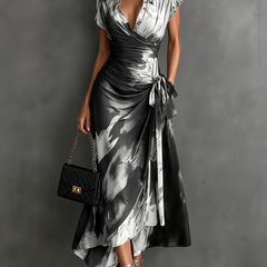 Saffraan | Abstracte Print Herfst Jurk - 7