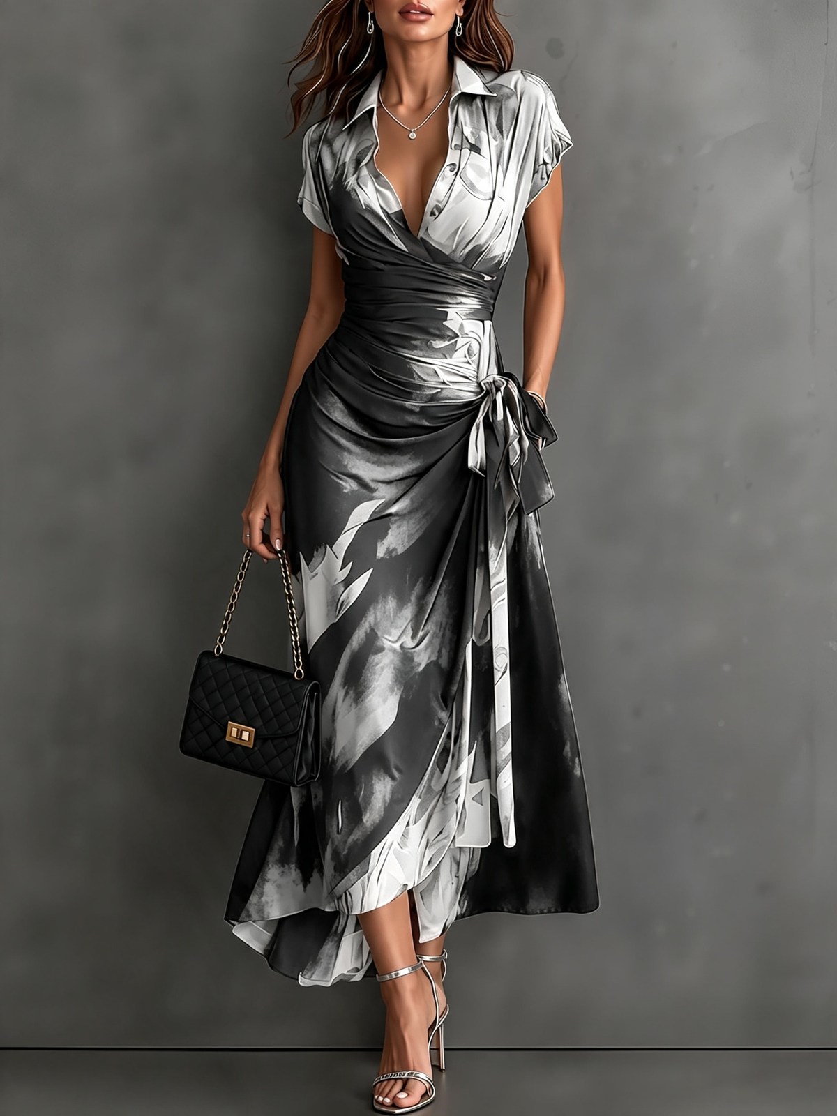Saffraan | Abstracte Print Herfst Jurk - 7