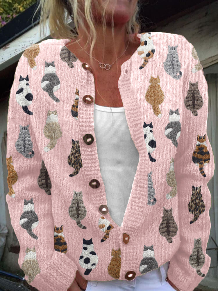 Charlotte | Cozy Cat Print Cardigan