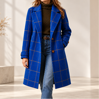 Checkwell – Royal Blue Checkered Two-Button Coat