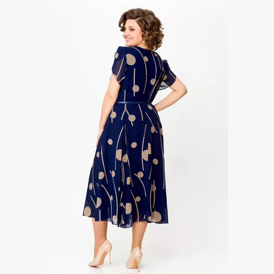 Lydia | Navy Polka Dot Midi Dress