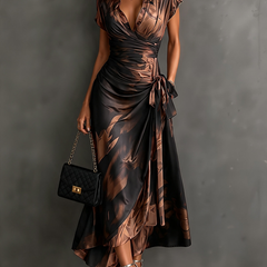 Saffraan | Abstracte Print Herfst Jurk - 1