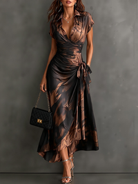 Saffraan | Abstracte Print Herfst Jurk