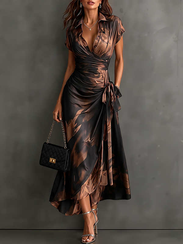 Saffraan | Abstracte Print Herfst Jurk - 1