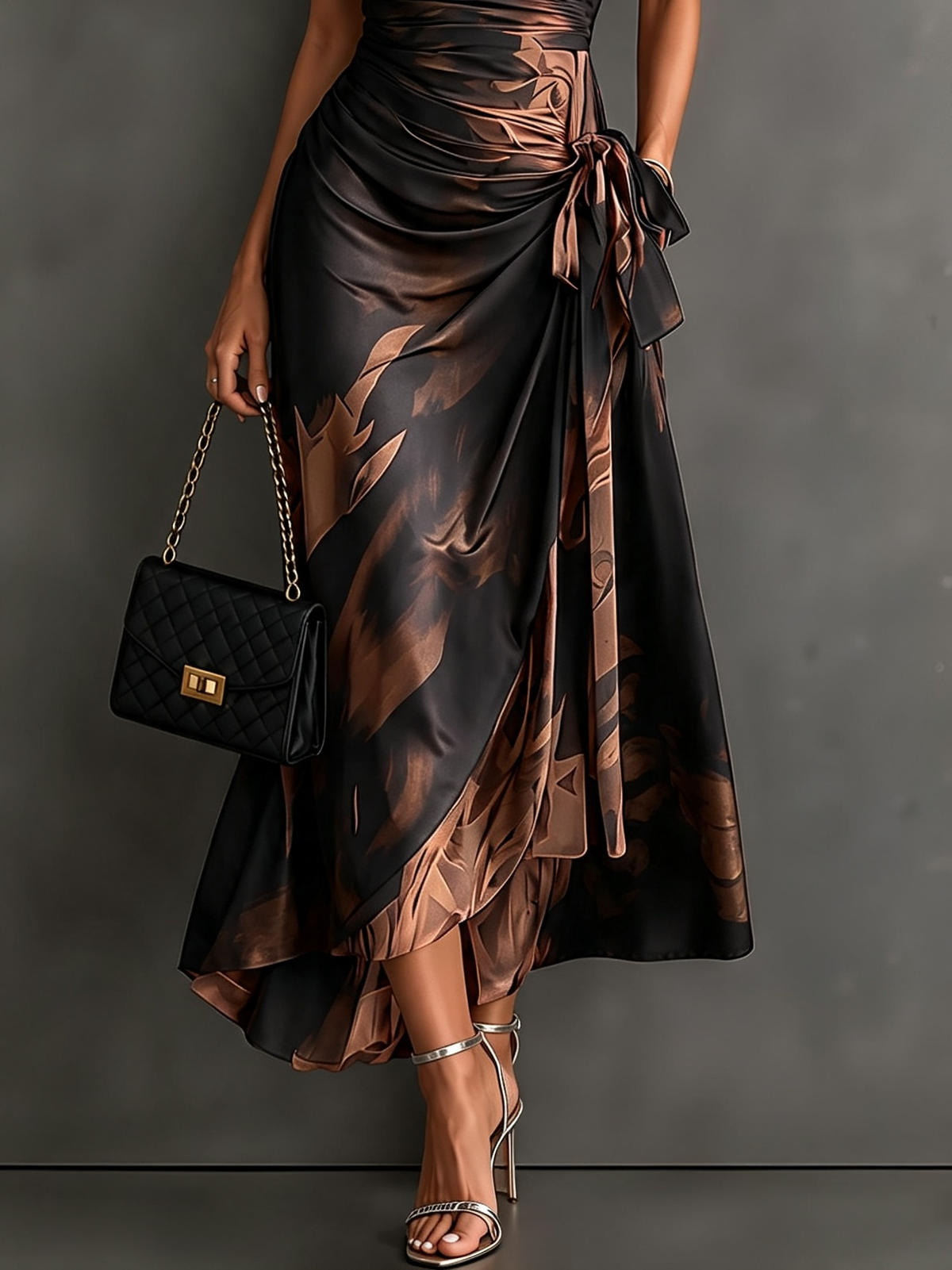 Saffraan | Abstracte Print Herfst Jurk - 3