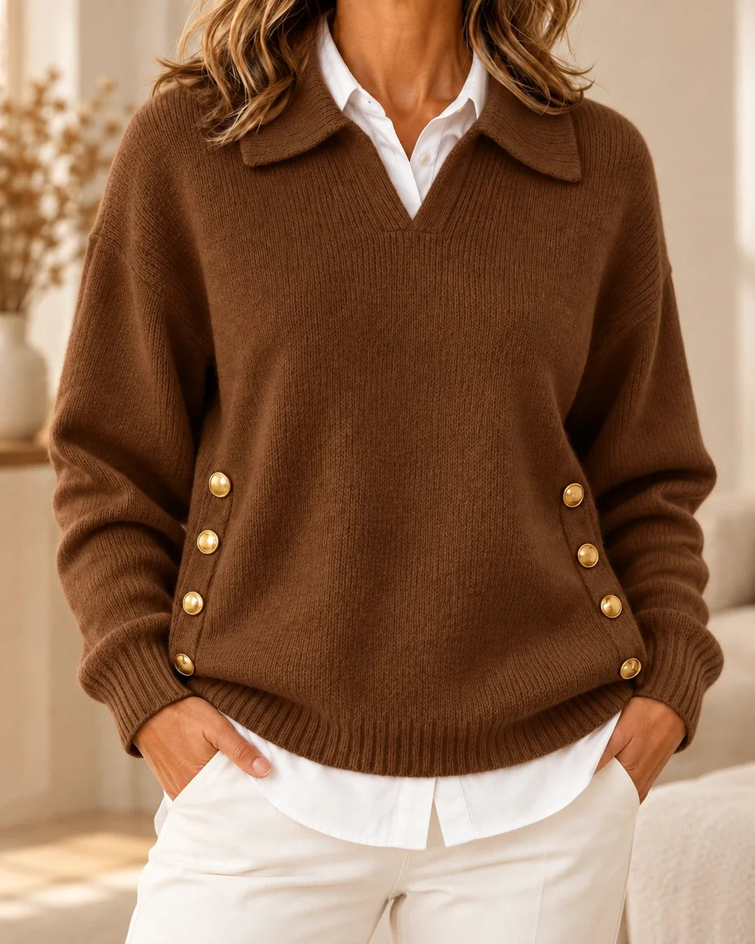 Erminia | Polo neck sweater with gold buttons