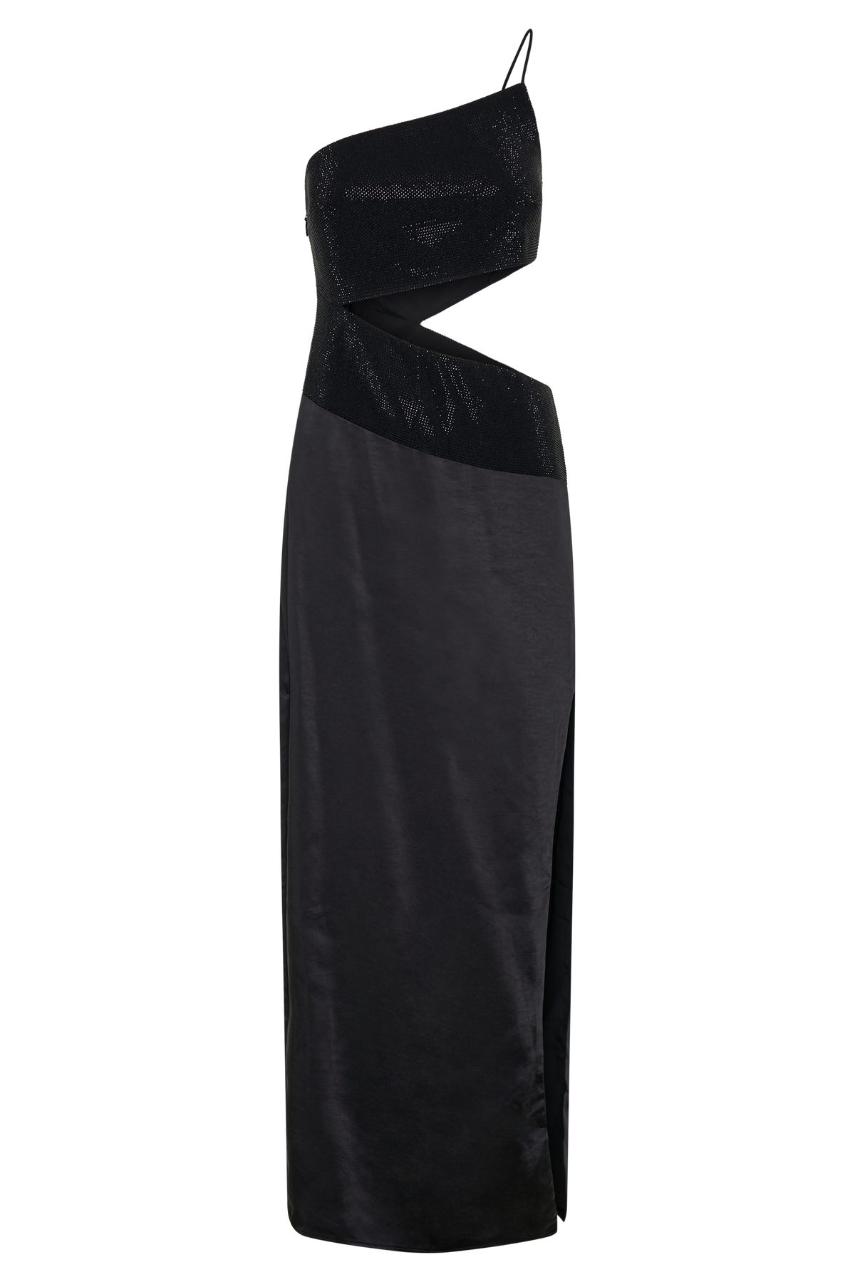 Athena One Shoulder Diamante Maxi Dress - Black