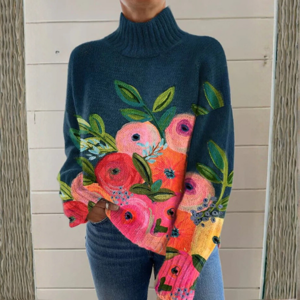 Dolores | Floral knit turtleneck sweater