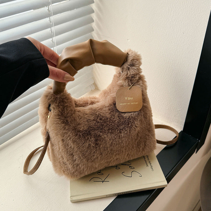 Women’s Plush Faux Fur Shoulder Bag – Soft Winter Handbag