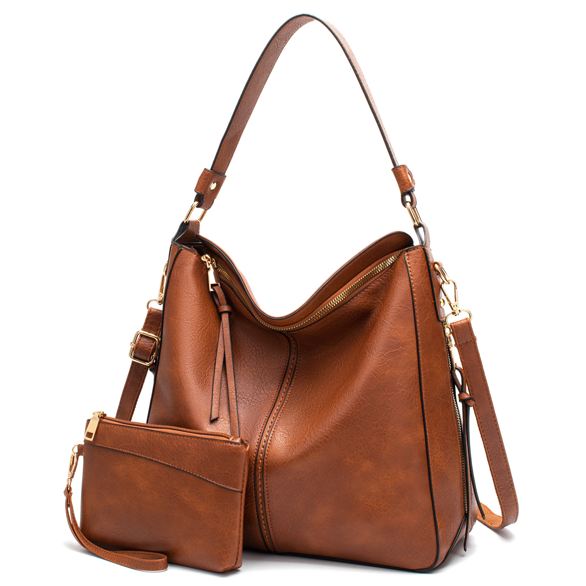 Luxury Leather Hobo Anti-Theft Handbag + FREE Pouch Wallet