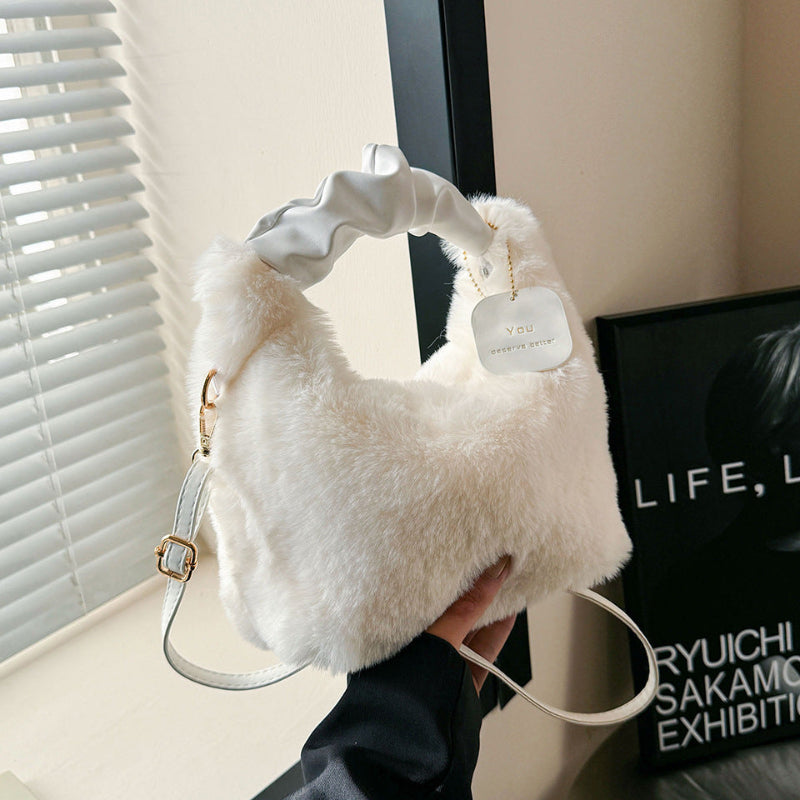Women’s Plush Faux Fur Shoulder Bag – Soft Winter Handbag