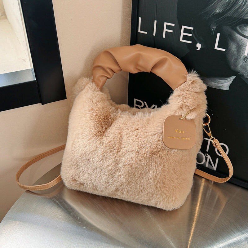 Women’s Plush Faux Fur Shoulder Bag – Soft Winter Handbag