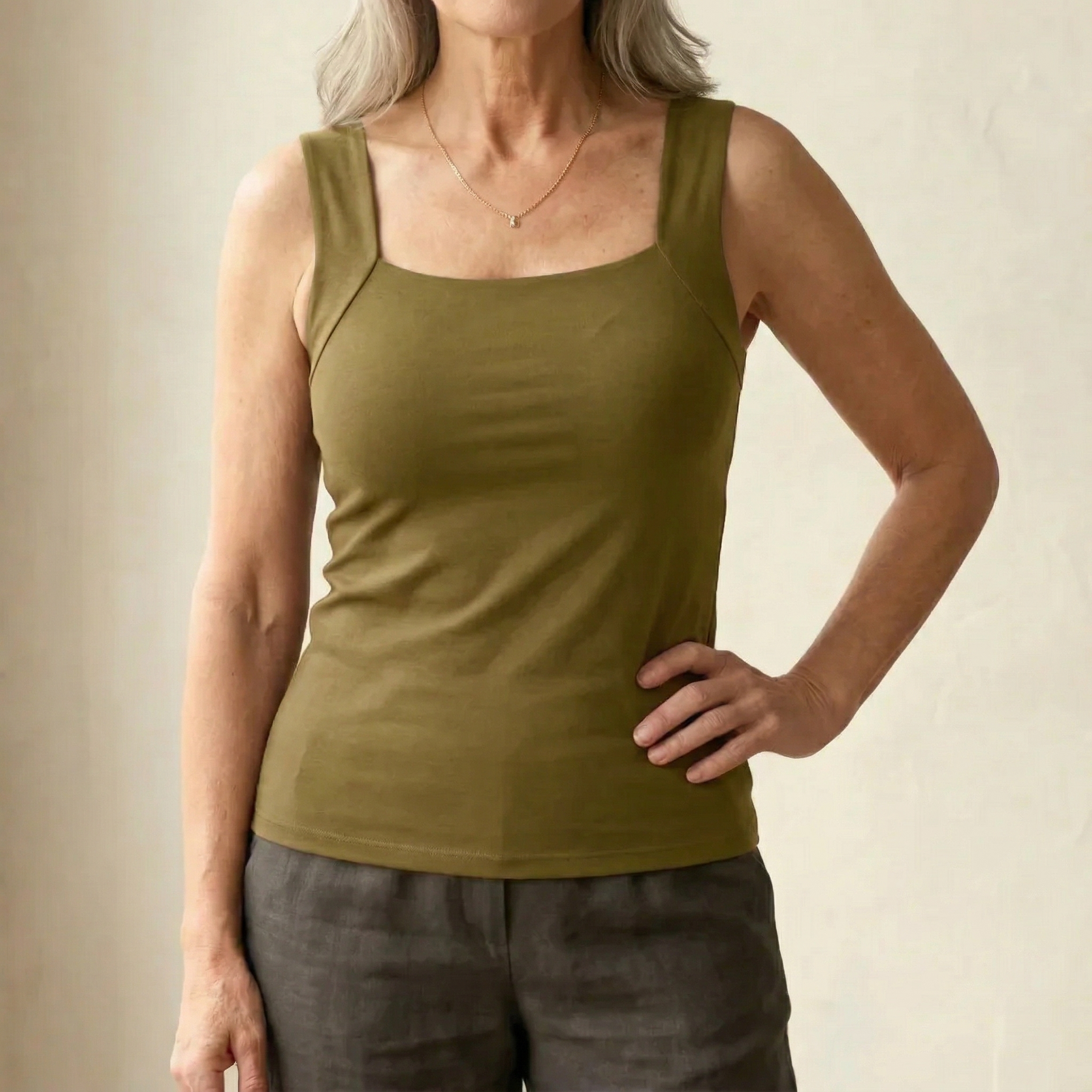 Roxanne Built In Comfort Bra Tanktop in Green