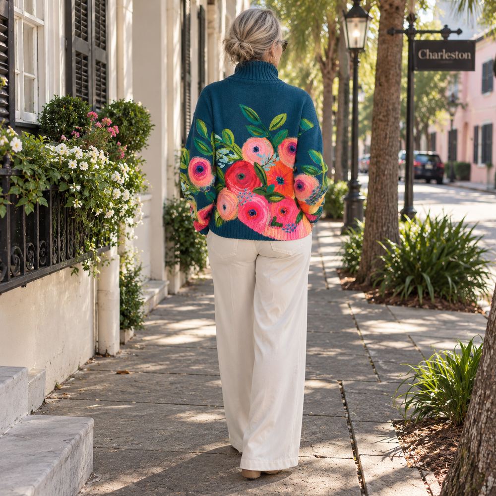 Dolores | Floral knit turtleneck sweater