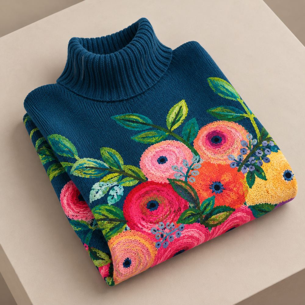 Dolores | Floral knit turtleneck sweater