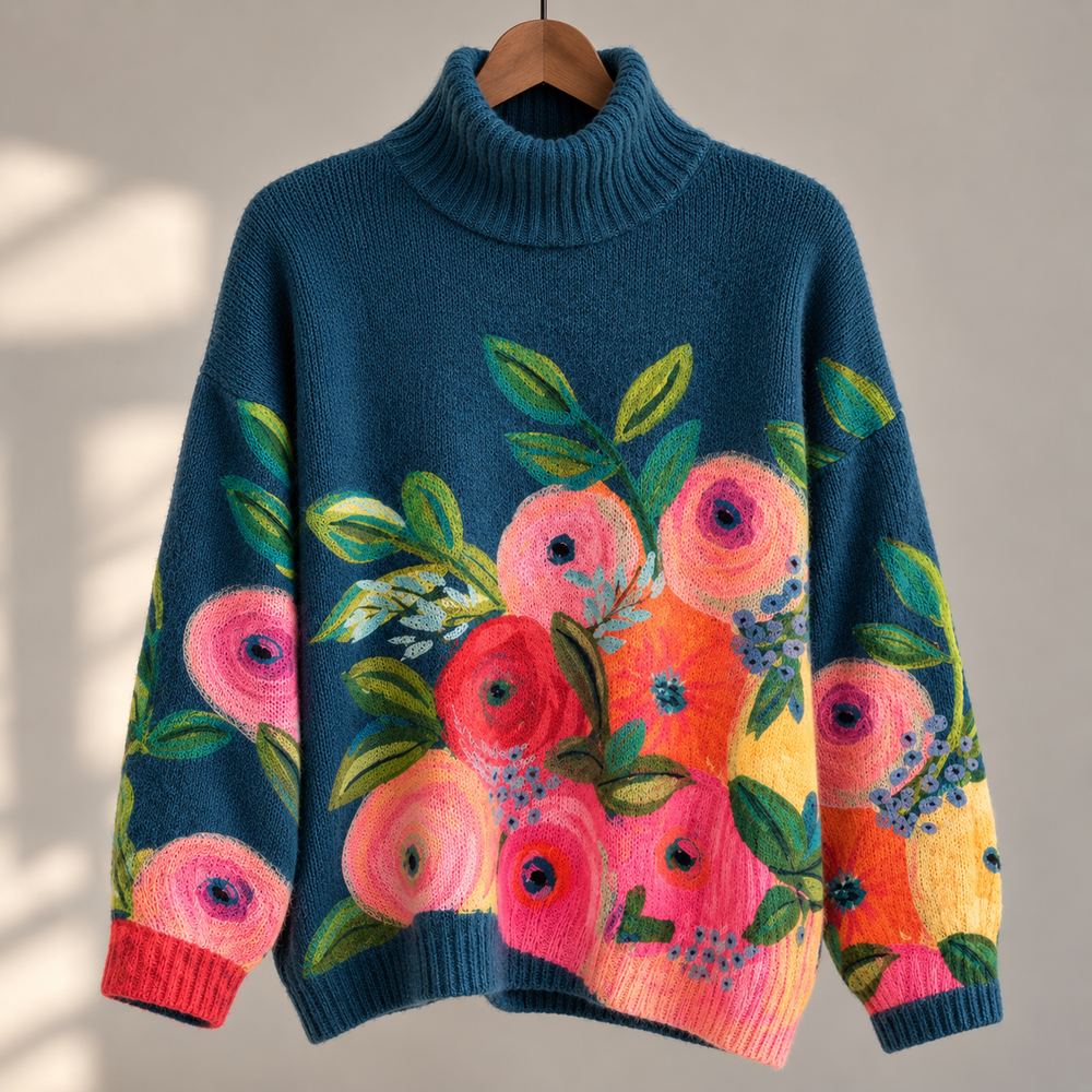 Dolores | Floral knit turtleneck sweater