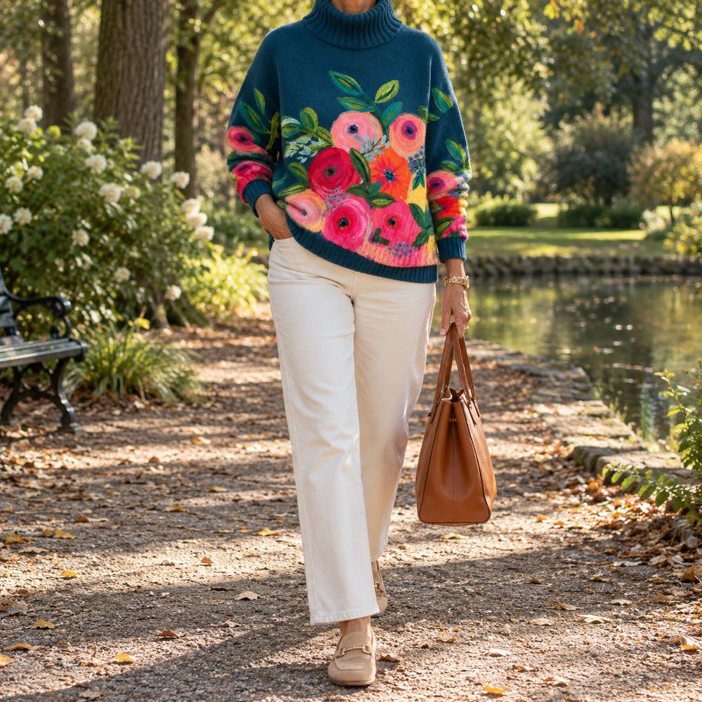 Dolores | Floral knit turtleneck sweater