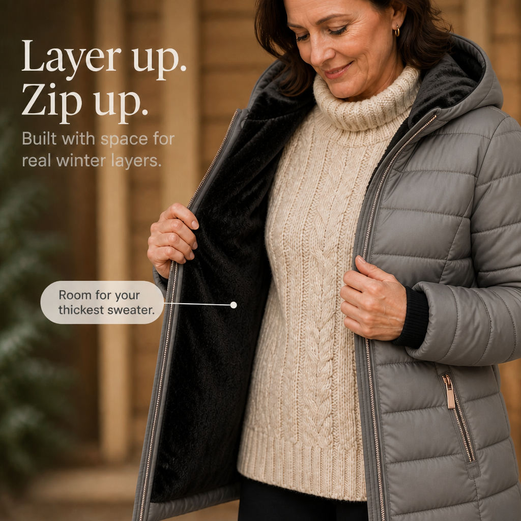 Veluna – Plush-Lined Mid-Length Hooded Winter Coat