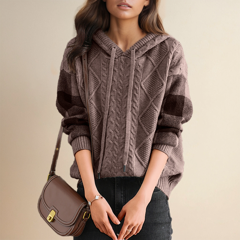 Evangeline – Cable Knit Hoodie Sweater