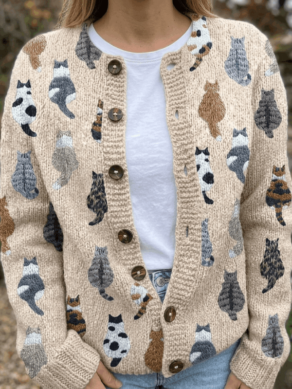 Charlotte | Cozy Cat Print Cardigan
