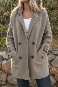Isola – Cable-Knit Sleeve Double-Breasted Longline Coat