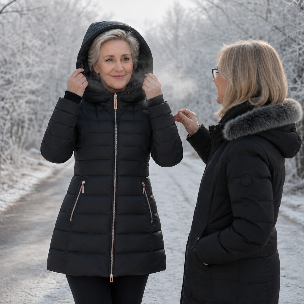 Veluna – Plush-Lined Mid-Length Hooded Winter Coat