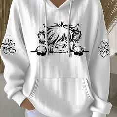 Women's Highland Cow Print Casual Hoodie - 1