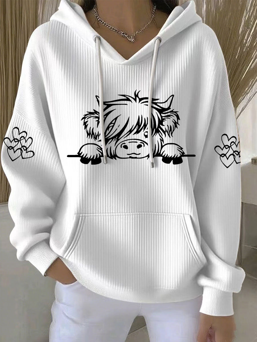 Women's Highland Cow Print Casual Hoodie - 1