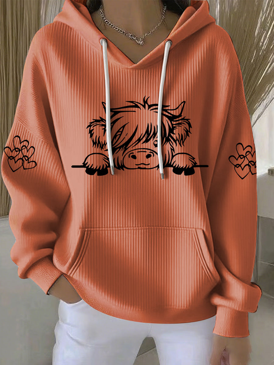Women's Highland Cow Print Casual Hoodie - 2
