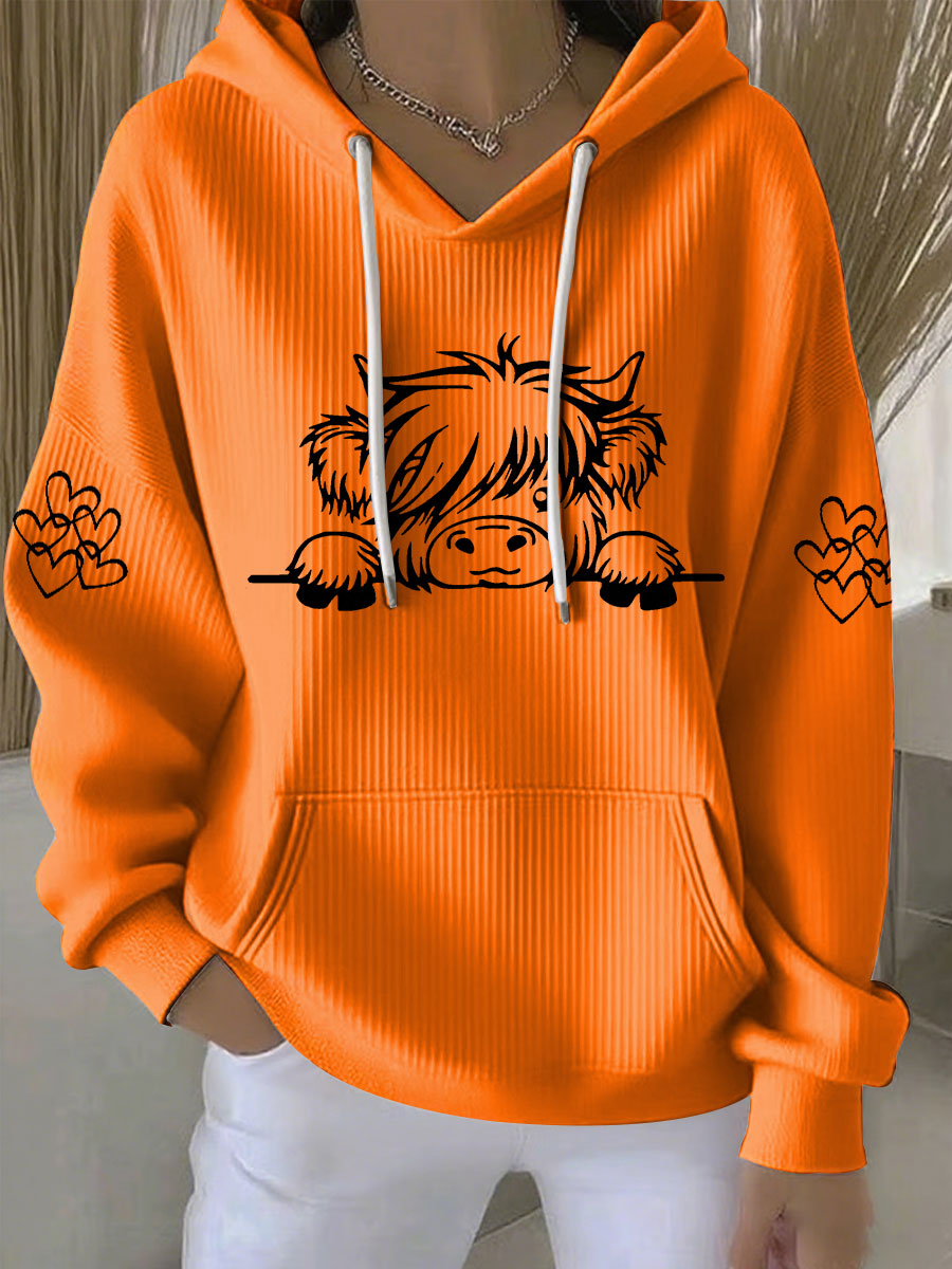 Women's Highland Cow Print Casual Hoodie - 3