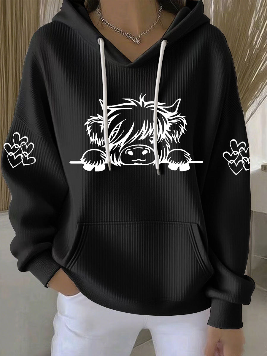 Women's Highland Cow Print Casual Hoodie - 4
