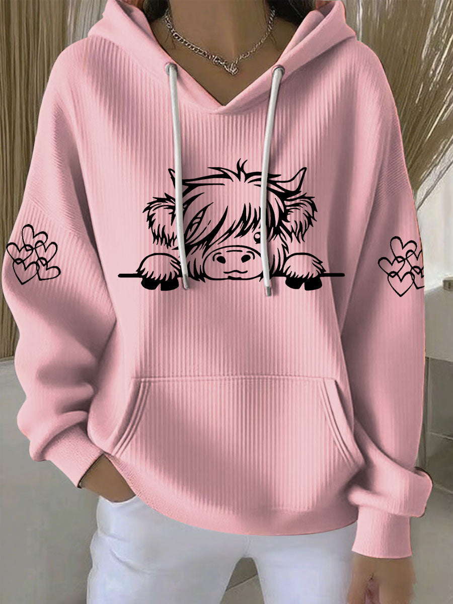 Women's Highland Cow Print Casual Hoodie - 5