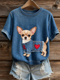 Women's Artistic Animal Print Comfortable Knit Short Sleeve Top
