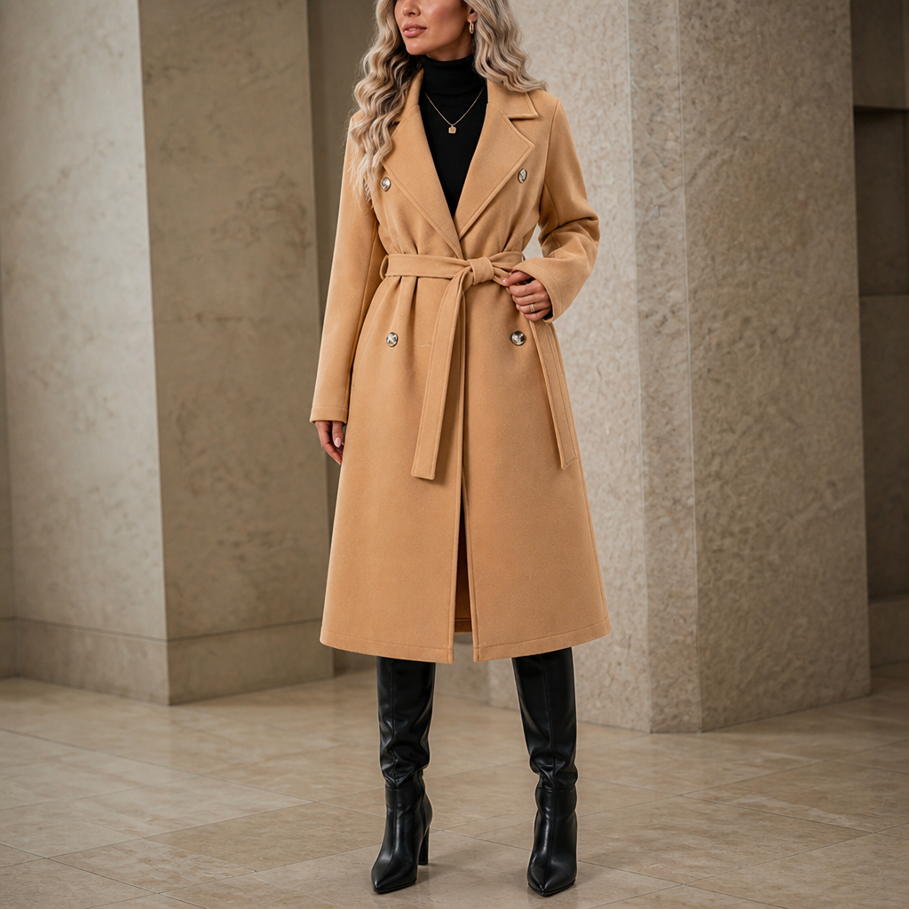 Belted Belle – Double-Breasted Belted Long Coat