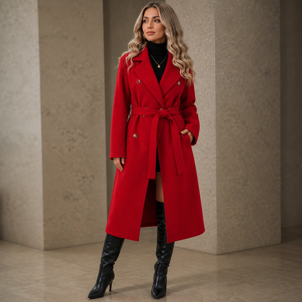 Belted Belle – Double-Breasted Belted Long Coat